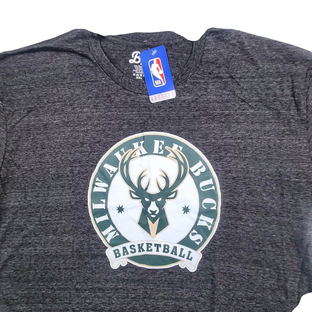 Milwaukee Bucks NBA Graphic T-Shirt Mens 2XL Heather Gray - NWT Blue 84